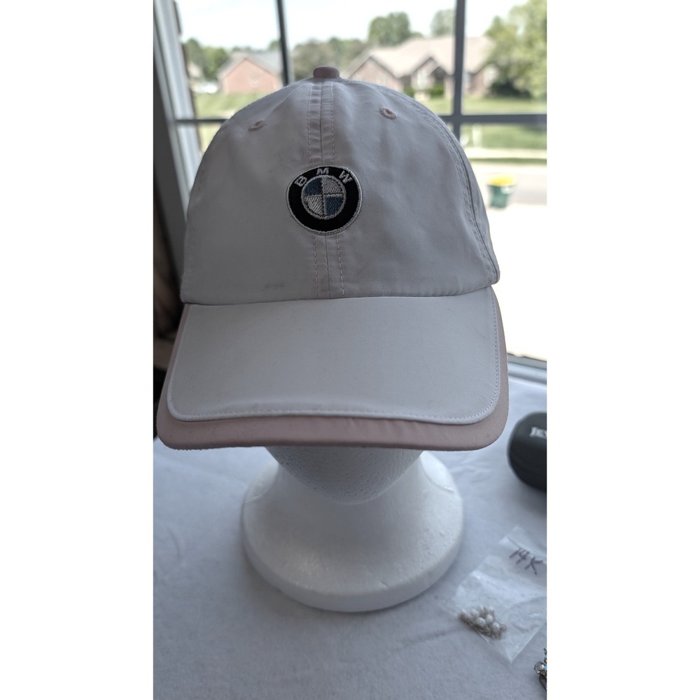 BMW Baseball Cap Hat White Pink Piping Embroidered Logo Adjustable Women Sport